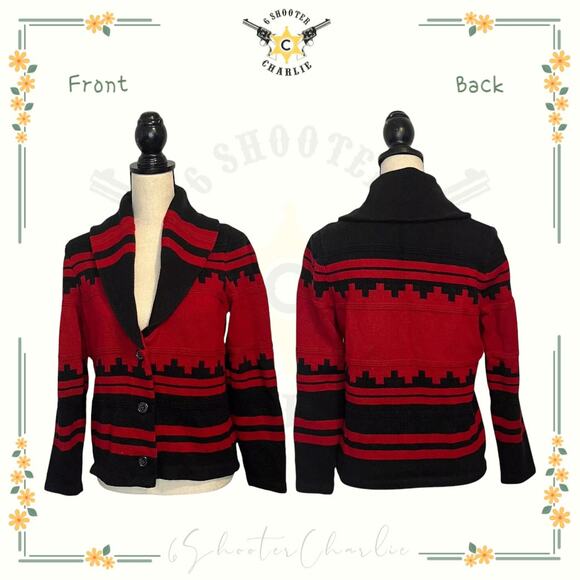 American Living Cardigan Button Down Sweater Womens Large Black Red Southwest - Picture 1 of 6